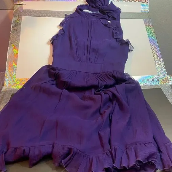 BCBG Paris | Dresses | Bcbgparis 0 Silk Purple Ruffled Halter Mini Dress |  Poshmark